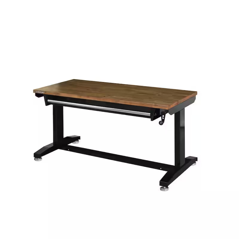 52 in. W Steel 1-Drawer Adjustable Height Workbench with Wood Top U3195