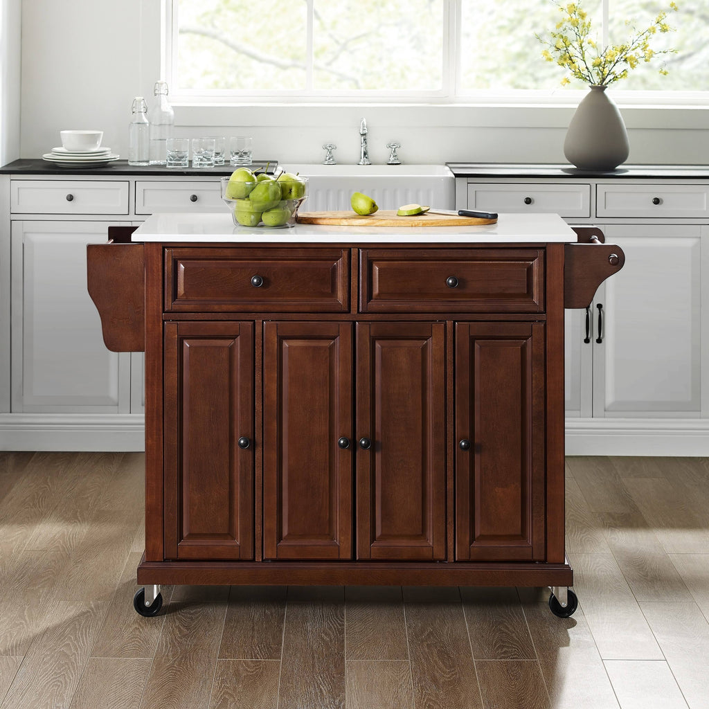 Full Size Granite Top Kitchen Cart Mahogany J671135