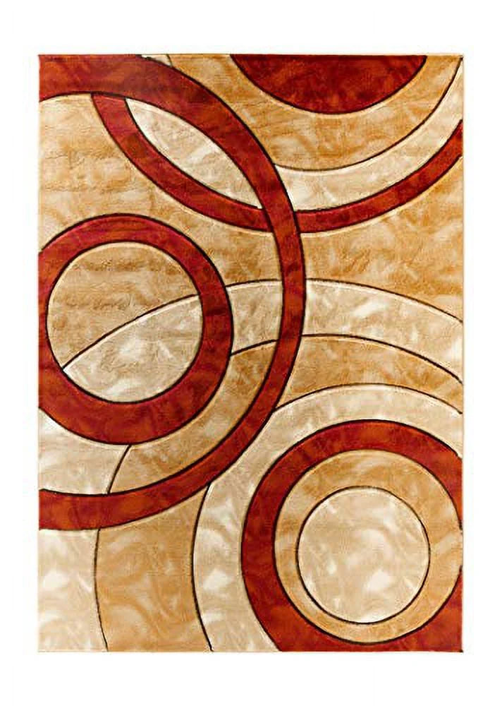 5x7 Dark Red Circles Area Rug C9715
