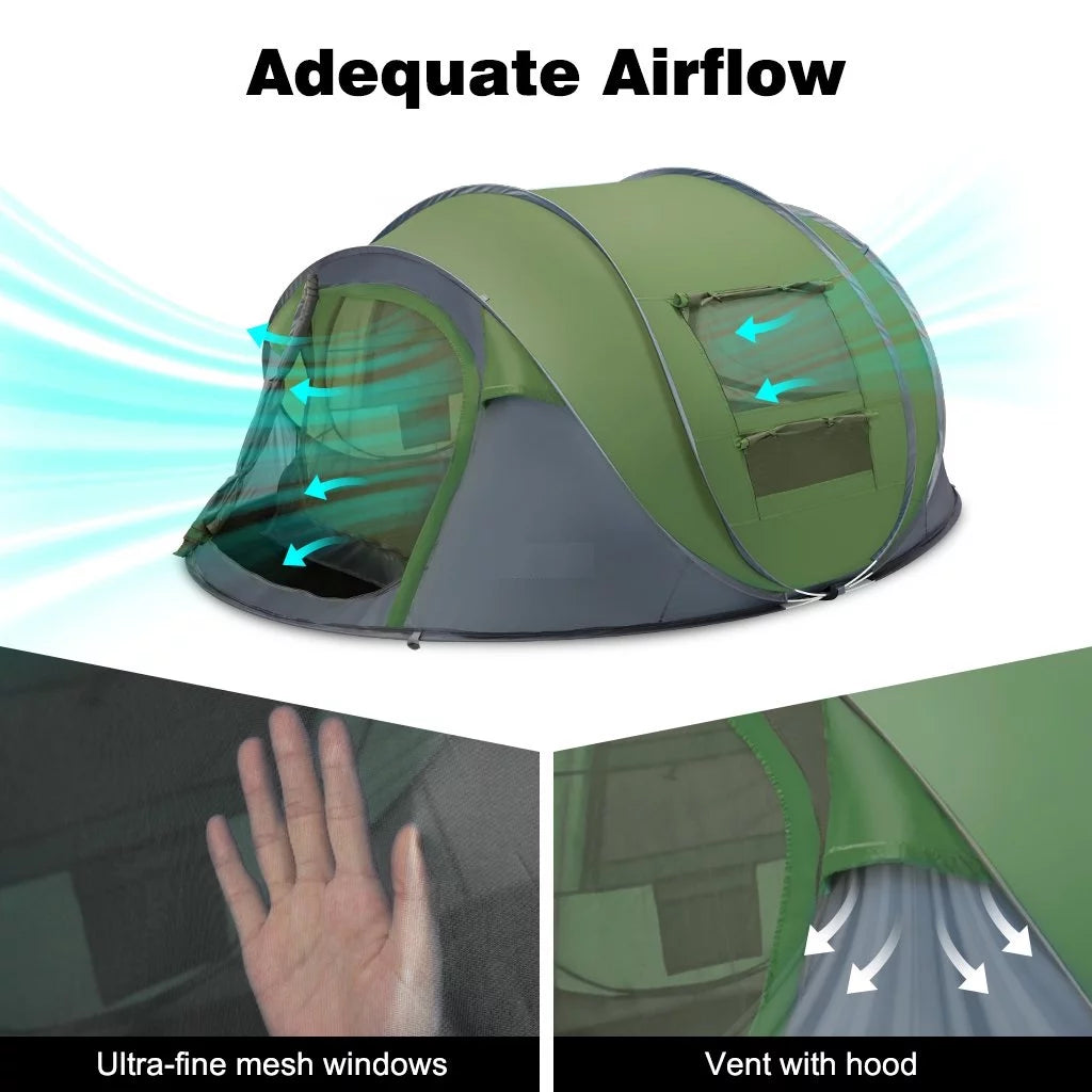 4 Person Pop up Tent Waterproof 2 Doors Y87897