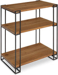 Rustic Caramel Brown Wood and Metal Side Table with Three Shelves D12397