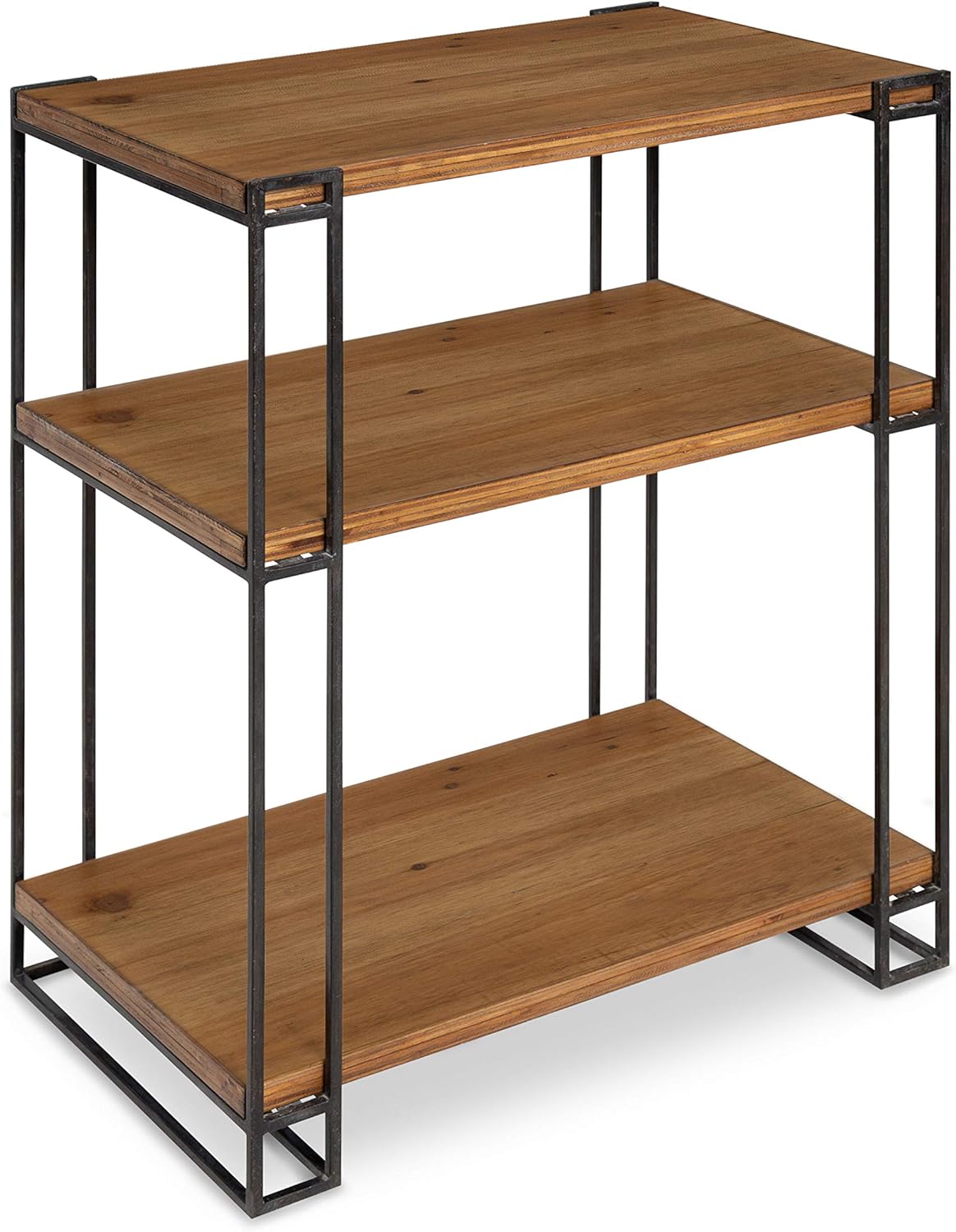 Rustic Caramel Brown Wood and Metal Side Table with Three Shelves D12397