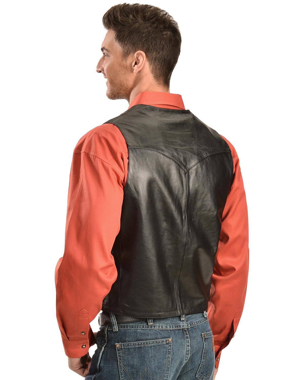 Black Lambskin Leather Button Vest Q639