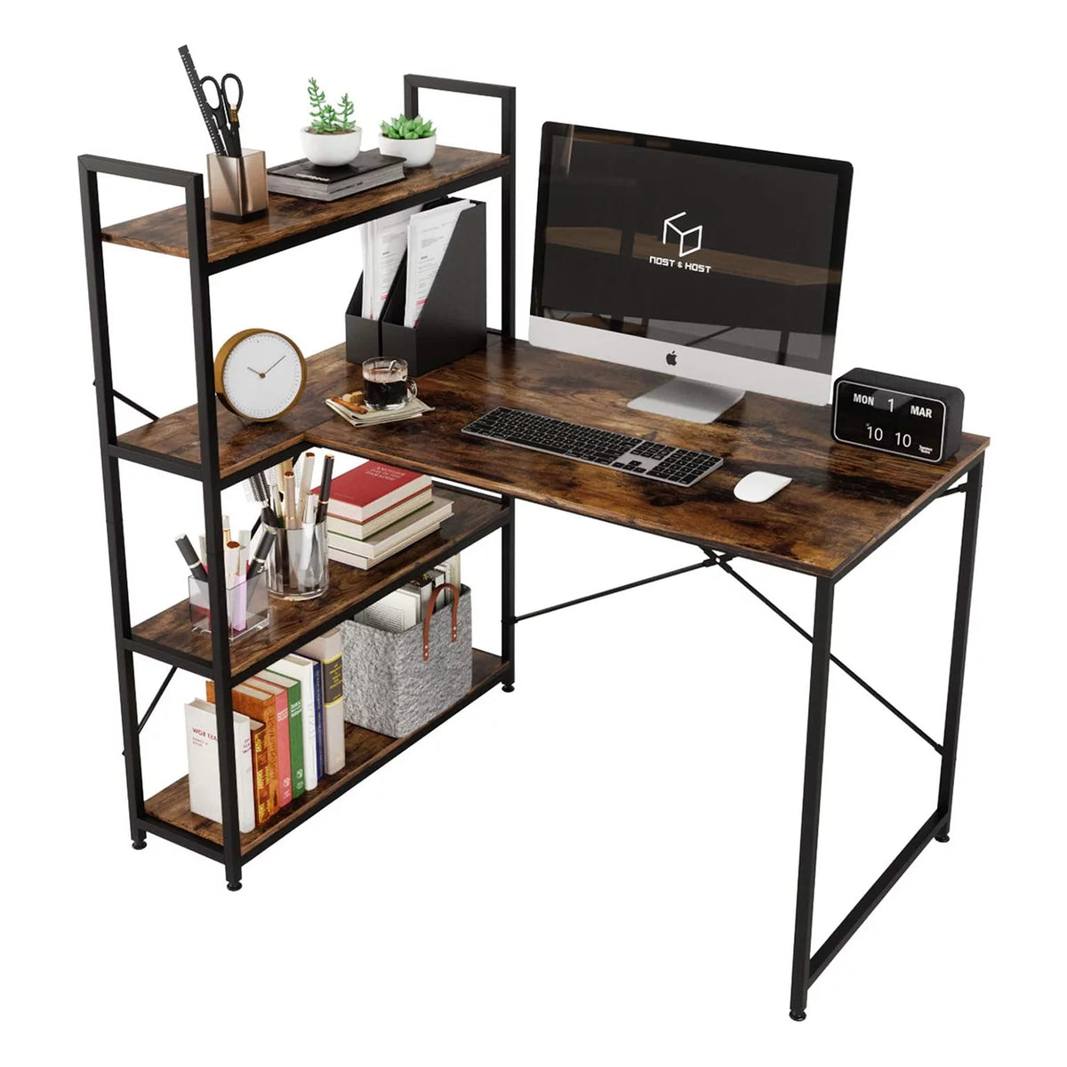 L Shaped Computer Desk with Shelves E85946