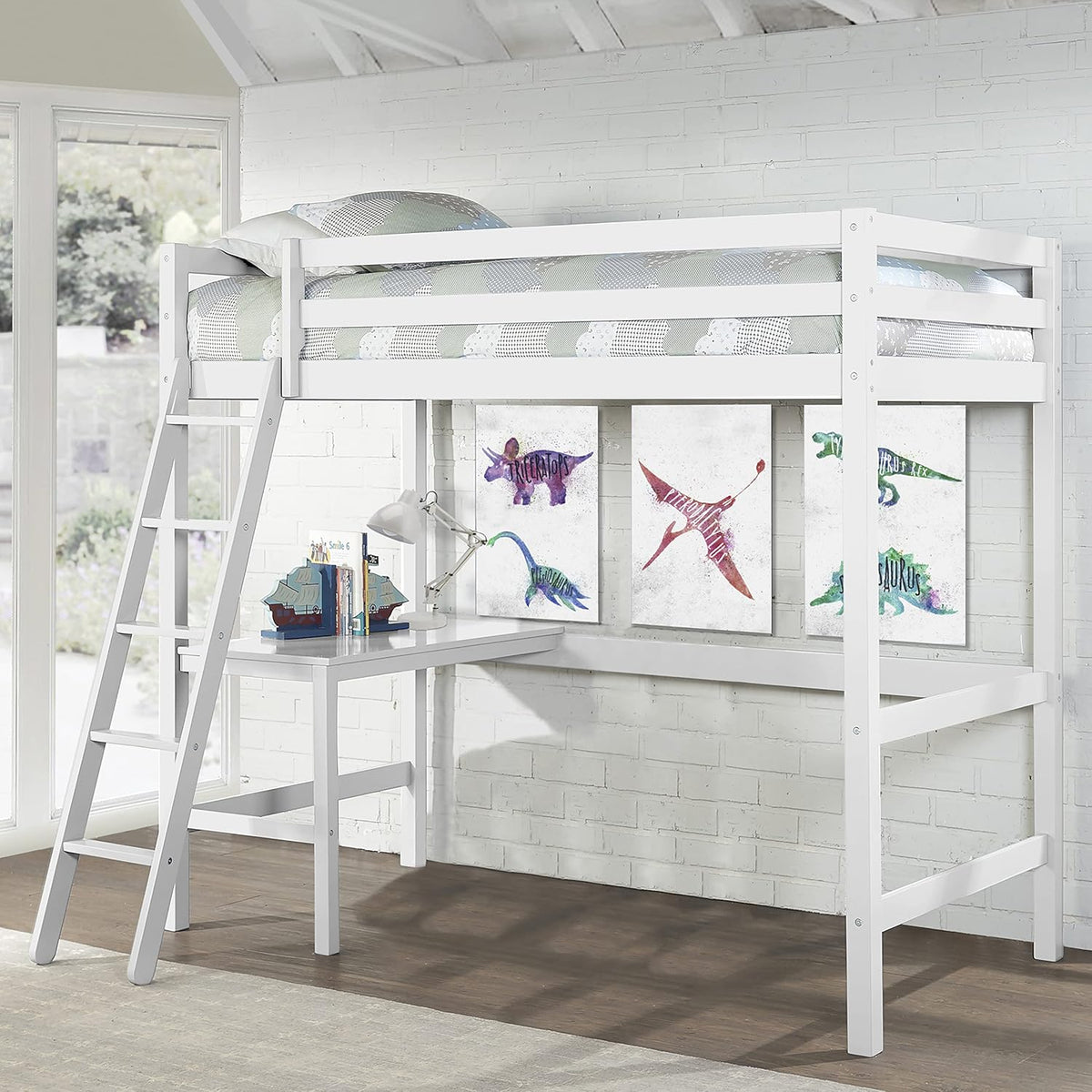 White Twin Loft Bed D3977