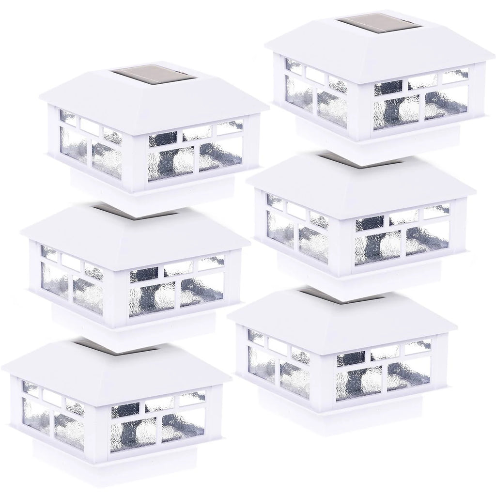 6 Pack Solar Powered Post Cap Light for 4x4 Wood Posts White I812593