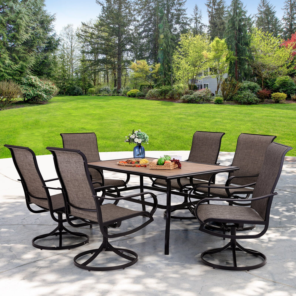 2Pcs Patio Dining Swivel Chairs Set with Black Steel Frame R25071
