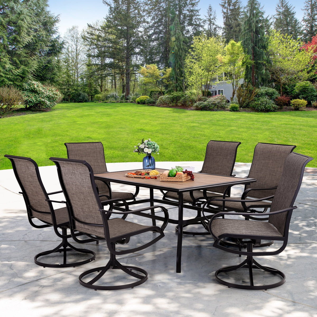 2Pcs Patio Dining Swivel Chairs Set with Black Steel Frame R25071