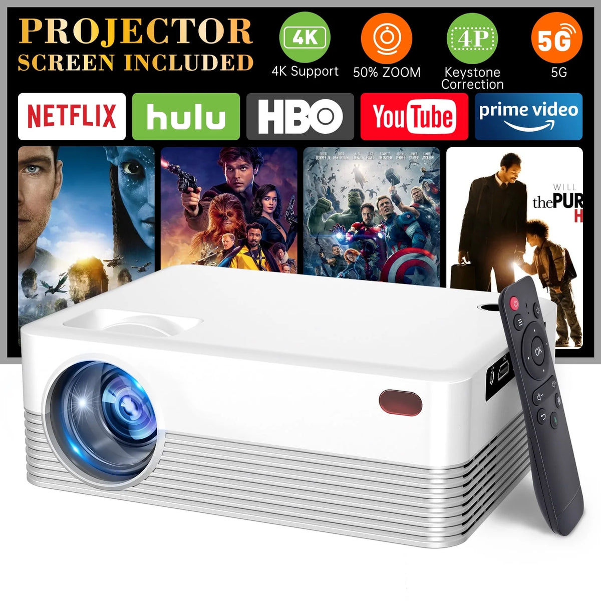 5G WiFi Bluetooth Mini Projector with Full HD Display Z9671