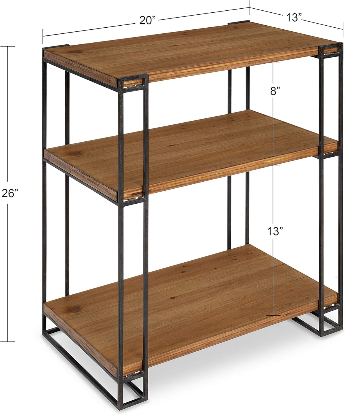 Rustic Caramel Brown Wood and Metal Side Table with Three Shelves D12397