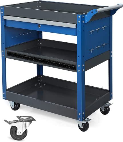 Blue 3 Tier Rolling Tool Cart with Drawers X2366