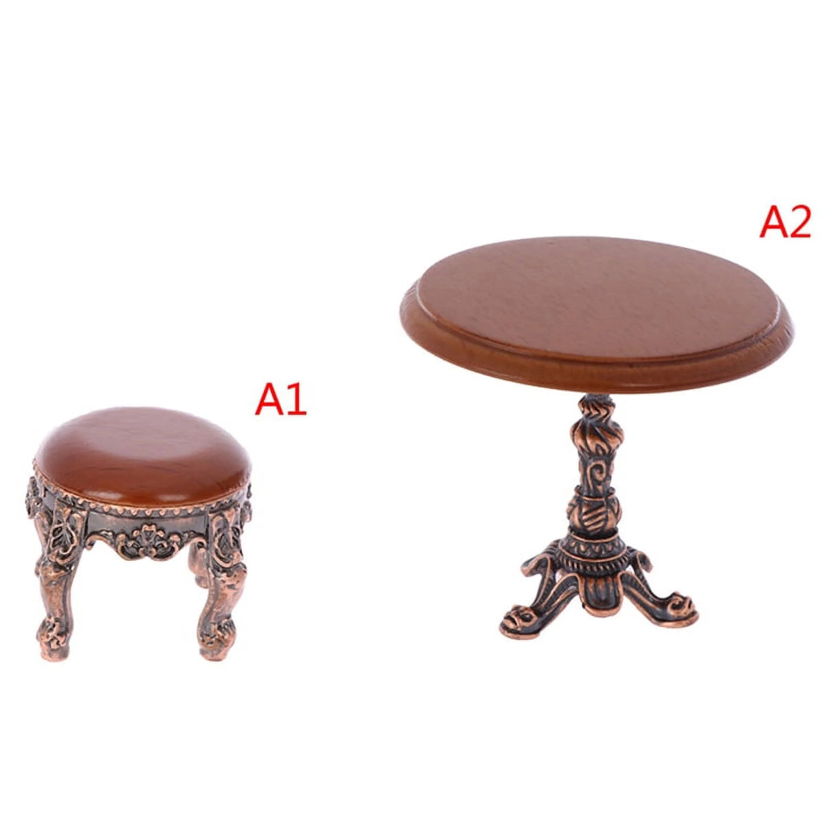 1:12 Wooden Round Kitchen Side Table And Stool I57990