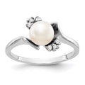 14k White Gold 6mm FW Cultured Pearl AAA Real Diamond Ring N227438