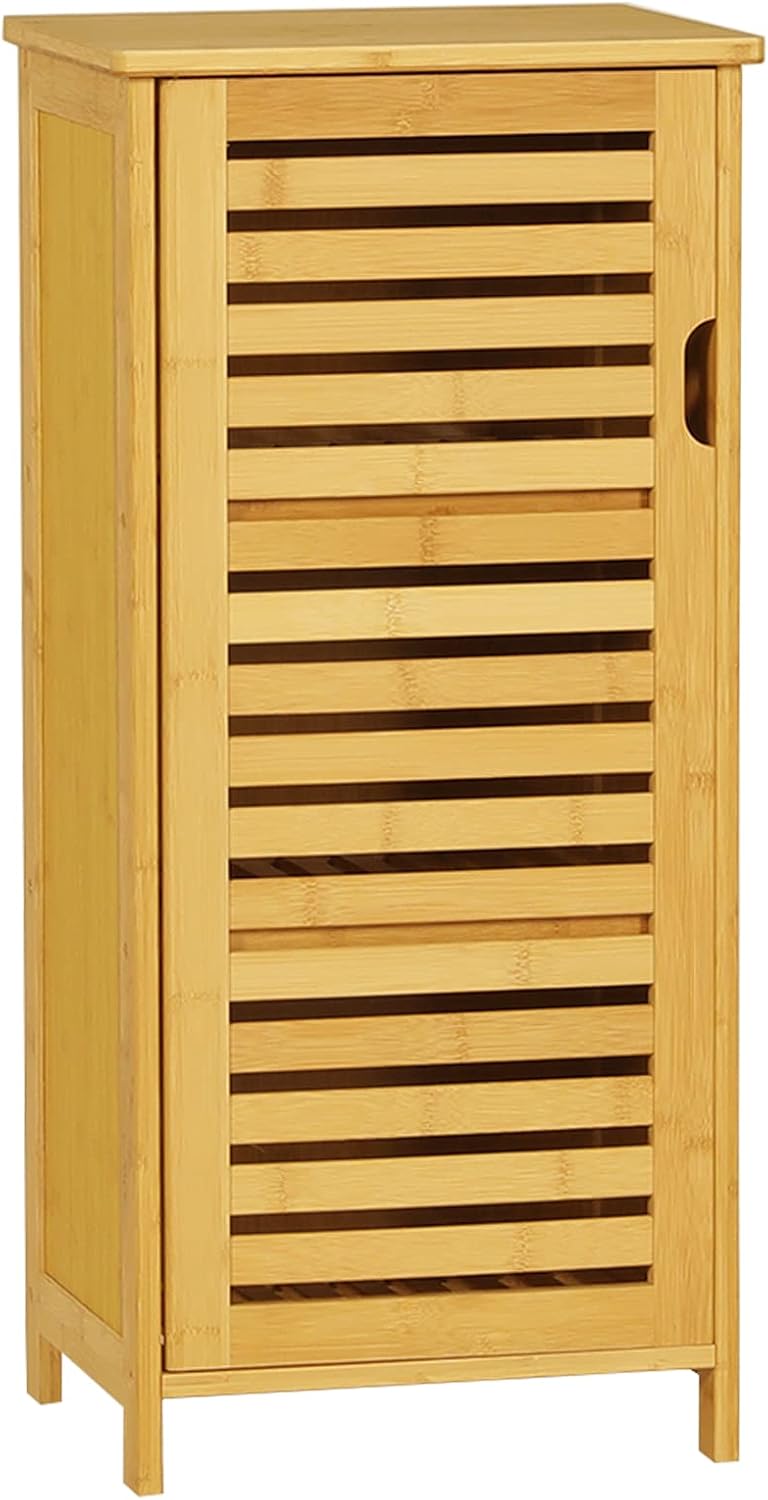 Bamboo Bathroom Storage Cabinet with Shutter Doors and 2 Shelves D801