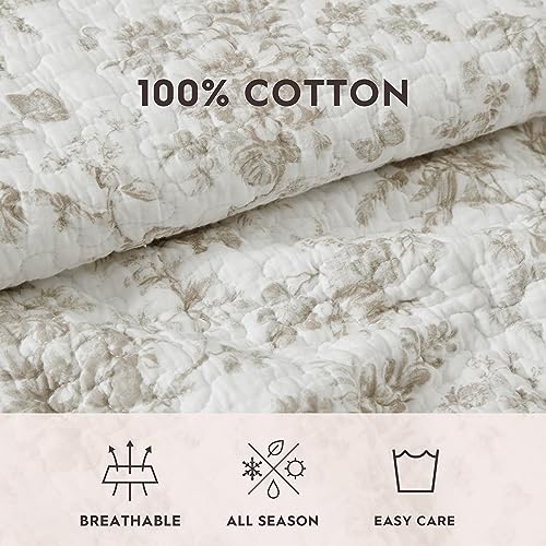 Queen Quilt Set, Reversible Floral Cotton Bedding with Matching Shams N608
