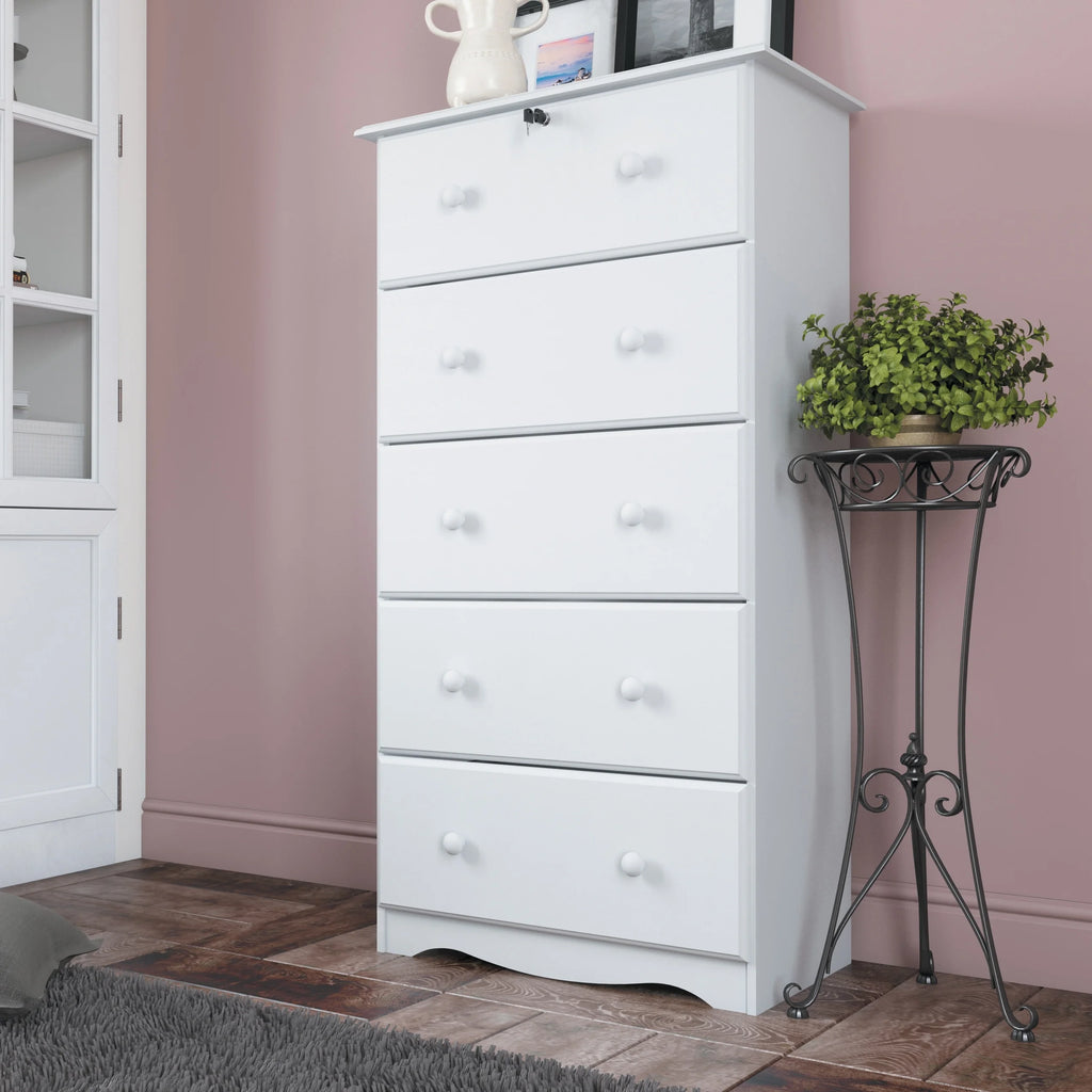 100% Solid Wood 5 Drawer Chest with Lock C64555