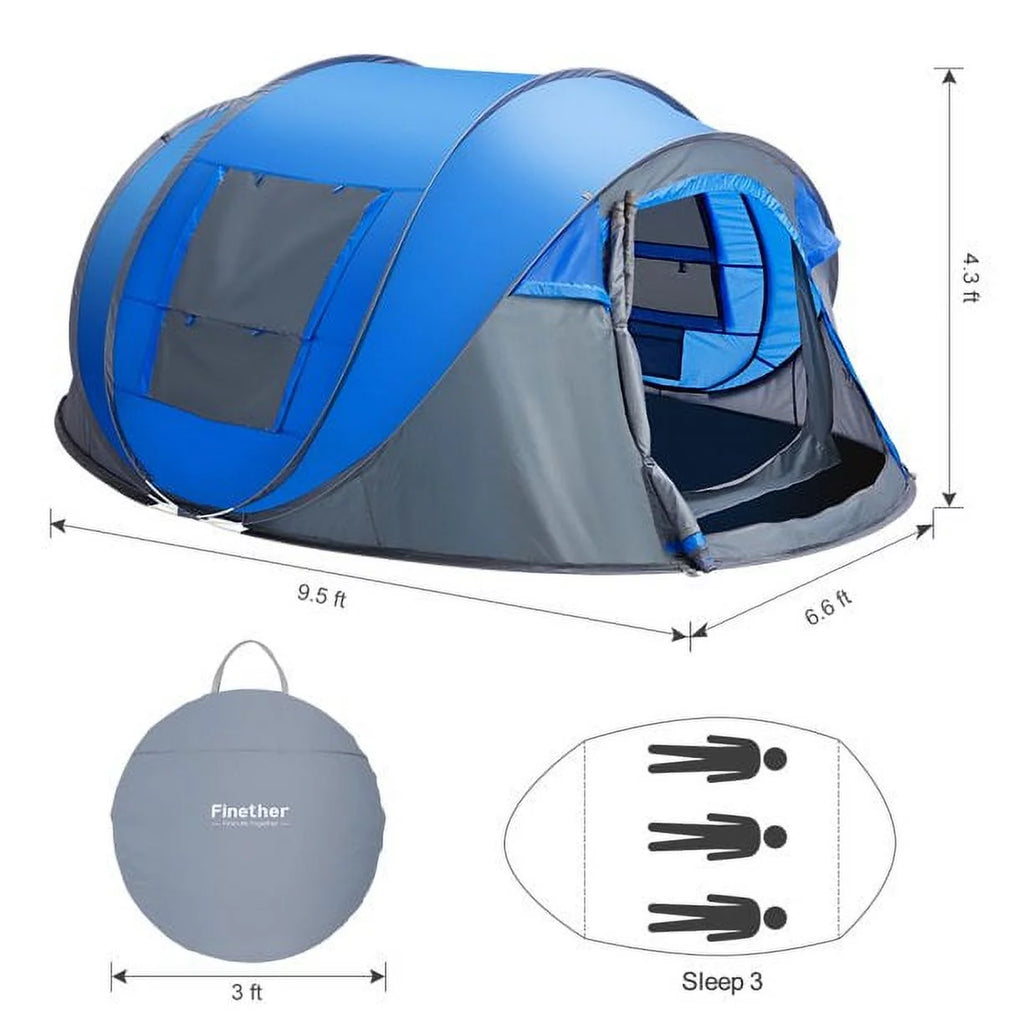 4 Person Pop up Tent Waterproof 2 Doors Y87897