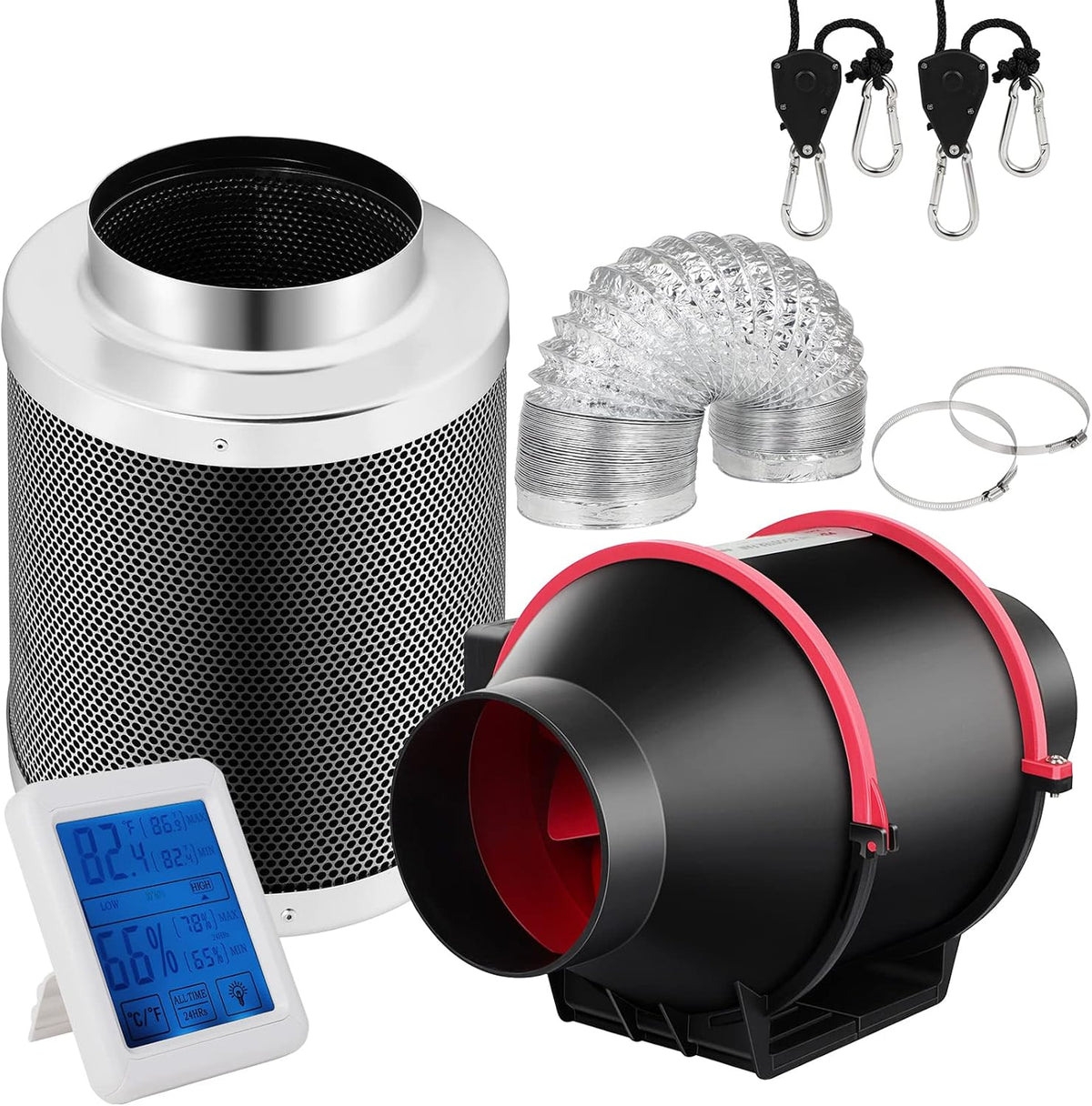 6 Inch 294 CFM Inline Fan Kit with Carbon Filter and Duct Hose N7203
