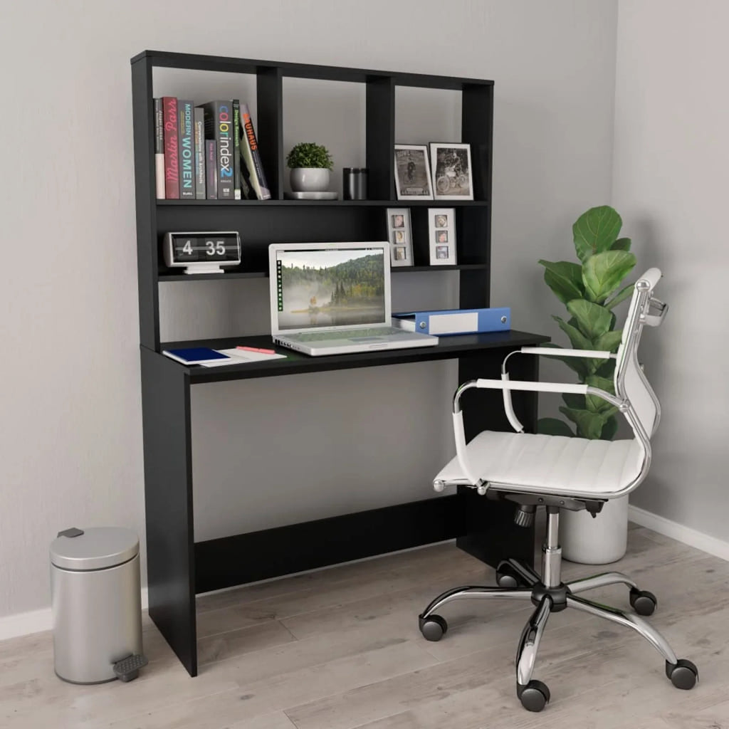 Black Engineered Wood Desk with Shelves Y337