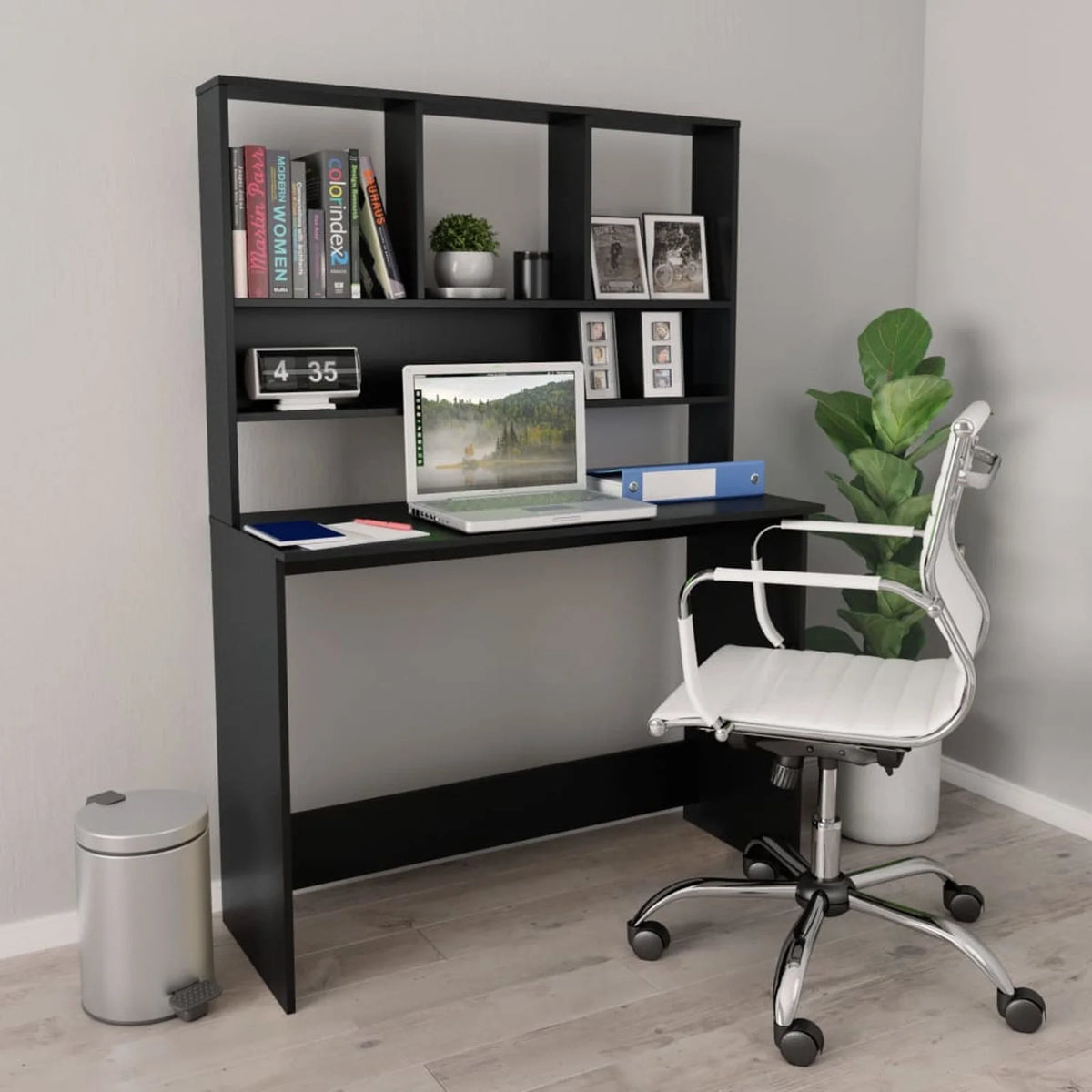 Black Engineered Wood Desk with Shelves Y337