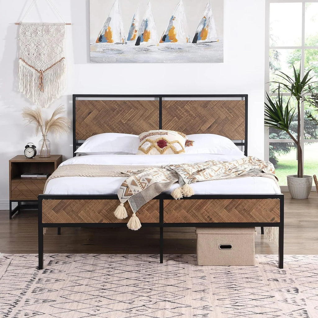 Twin Bed Frame with Storage, No Box Spring Needed, Metal Slats M59366