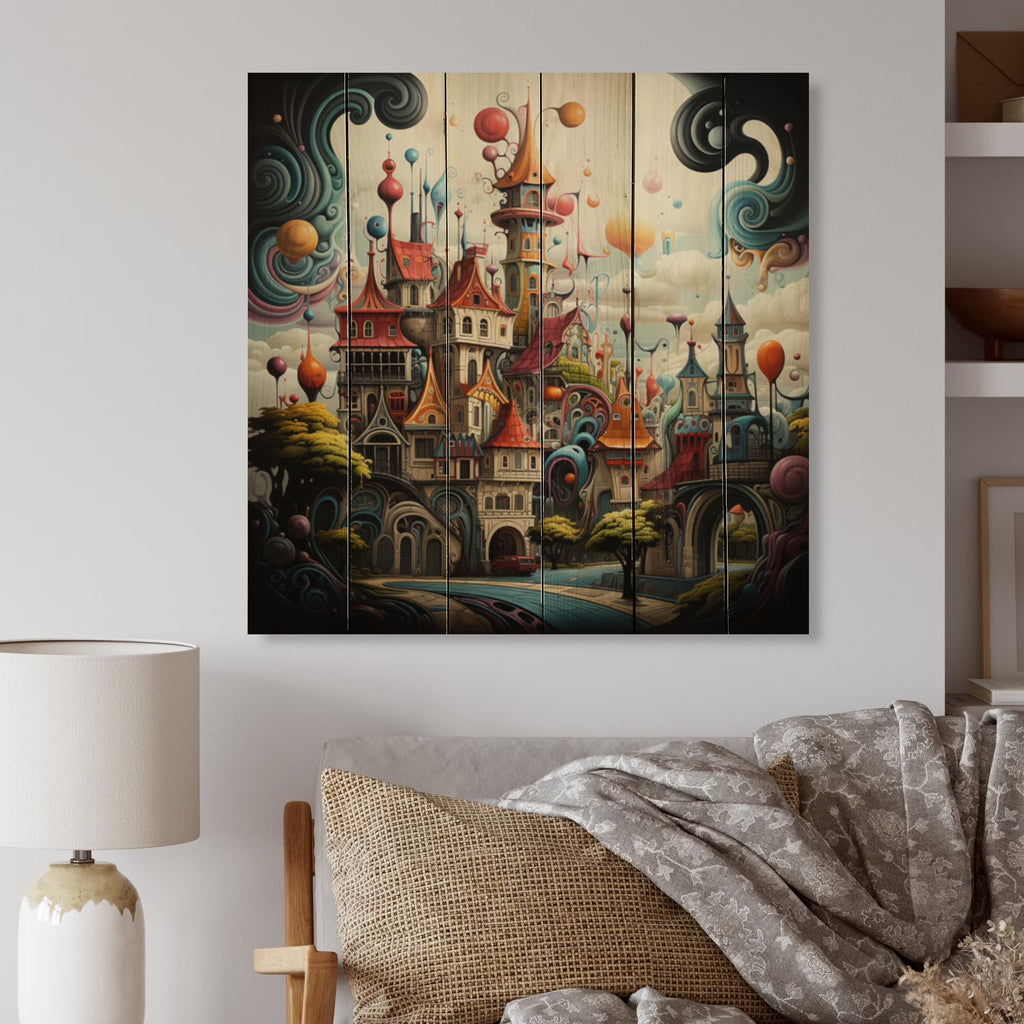 Castles Print on Natural Pine Wood P170074