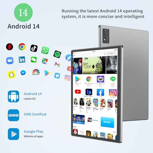 10 inch Android 14 Tablet with Keyboard, 16GB RAM 128GB ROM, Black P650
