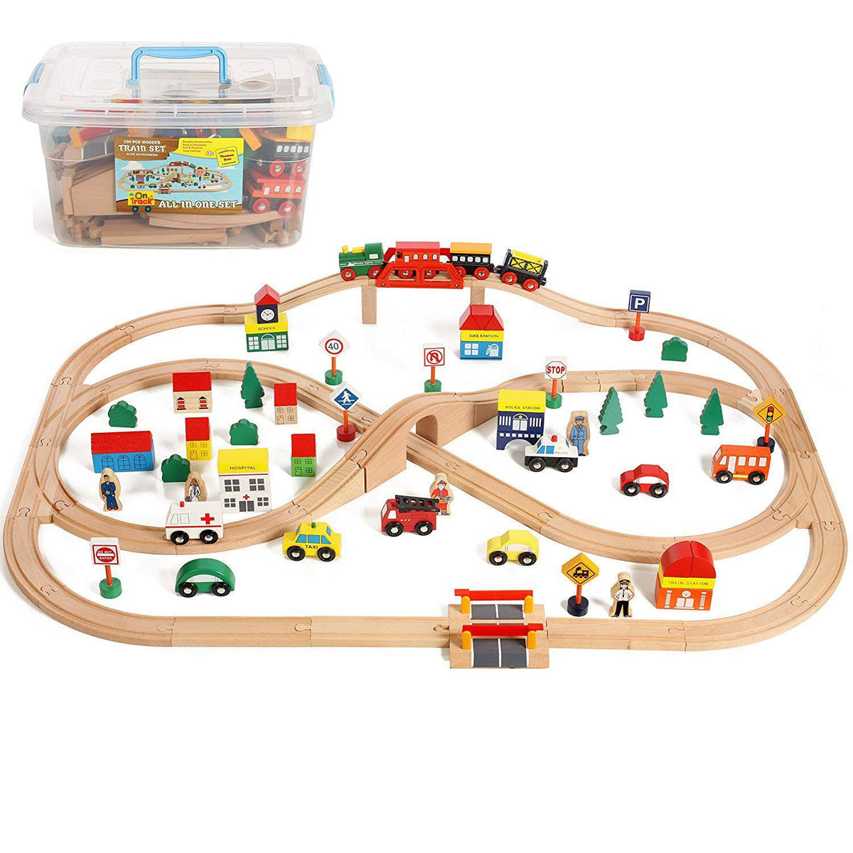 100 Piece Wooden Train Set with Accessories Y498