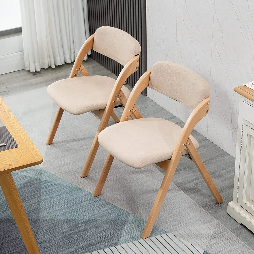 Beige Wooden Stackable Dining Folding Chairs Set of 2 I98535