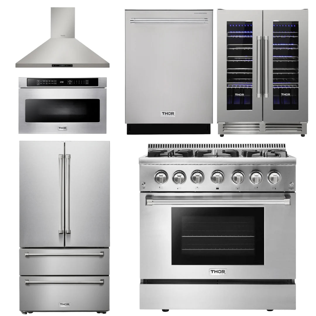 36 Dual Fuel Range, Range Hood, Microwave, Refrigerator, Dishwasher, Wine Cooler T5360