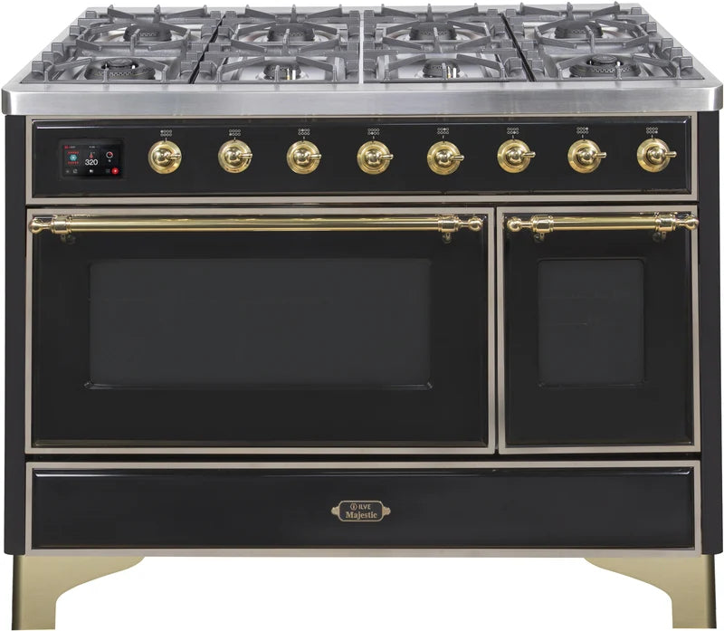48 Dual Fuel Propane Gas Range Glossy Black Brass Trim I953