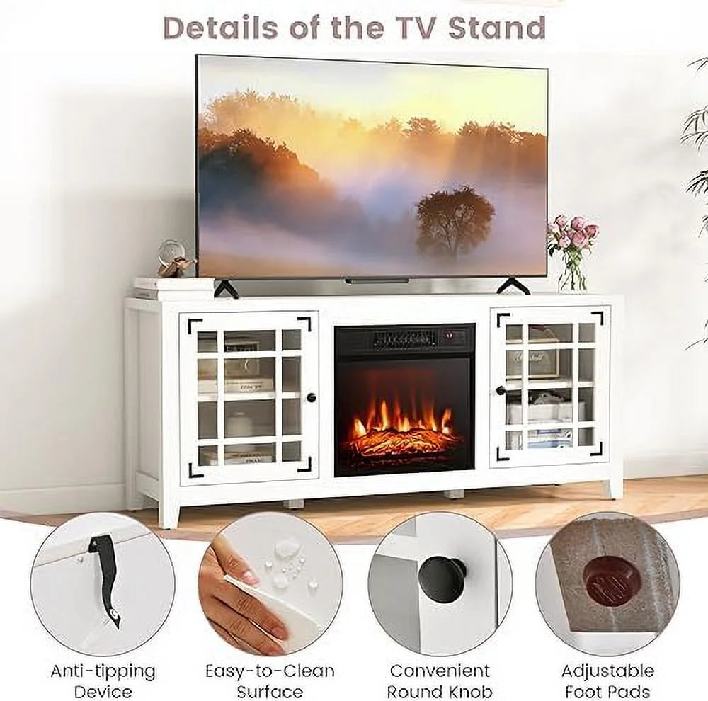 Black Fireplace TV Stand with Adjustable Shelves N632096