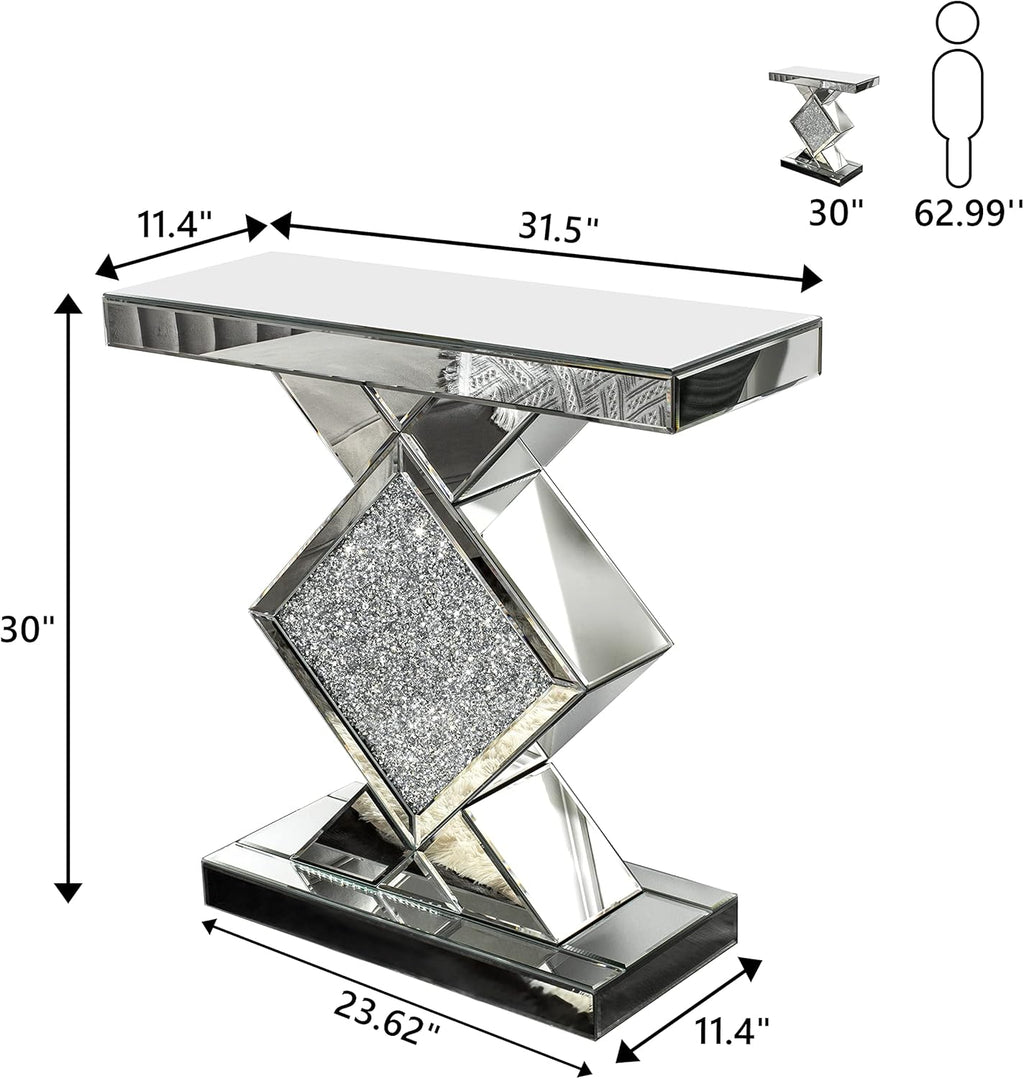 Mirrored Console Table, Silver, 31.5'' Long Accent Narrow Table Q146914
