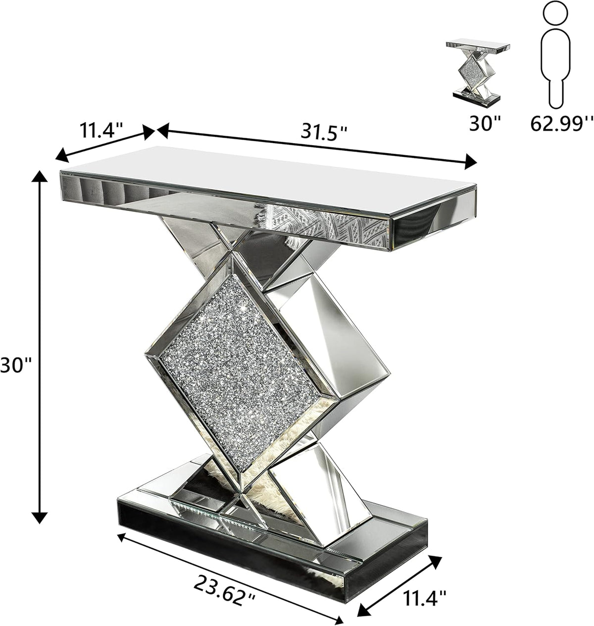 Mirrored Console Table, Silver, 31.5'' Long Accent Narrow Table Q146914
