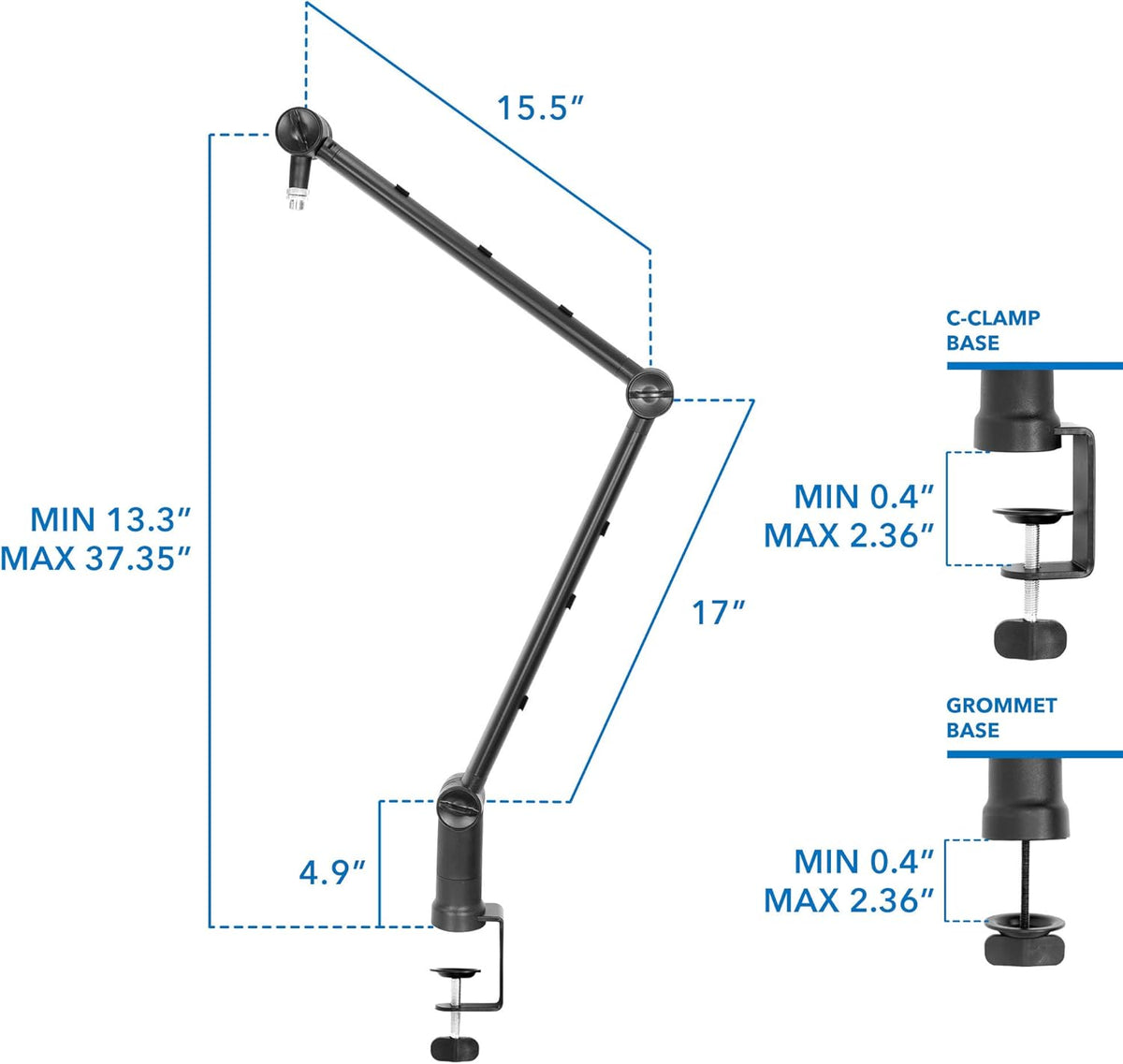 Adjustable Microphone Boom Arm with Cable Management, Pack of 2 L9007