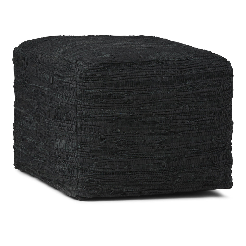 Genuine Leather Square Pouf - Grey W8510