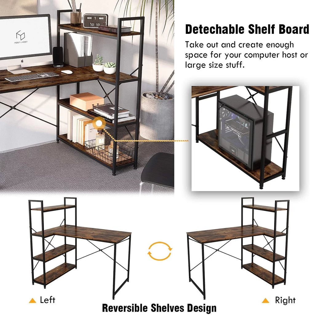 L Shaped Computer Desk with Shelves E85946