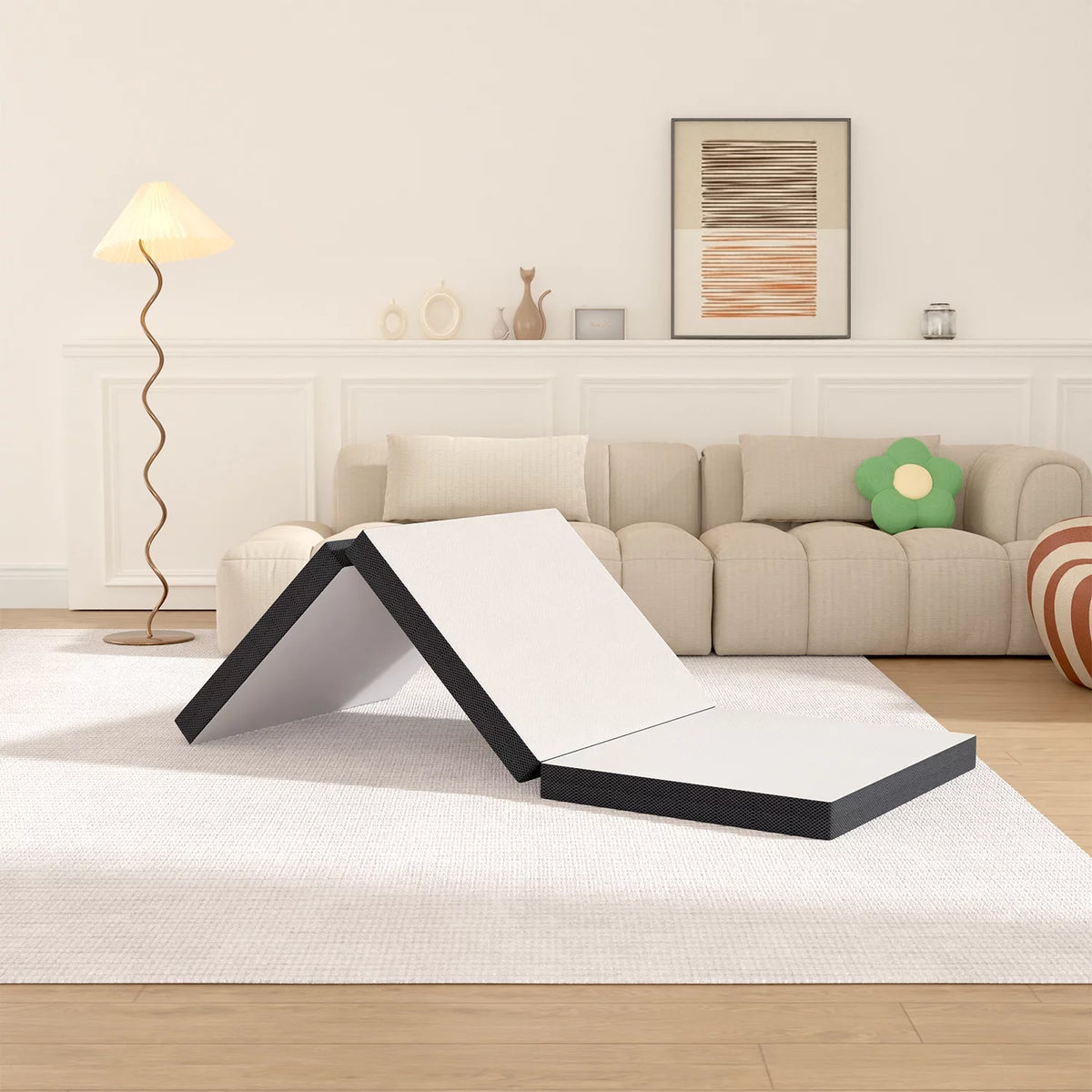4 inch Tri Fold Memory Foam Mattress Topper with Washable Cover P8434
