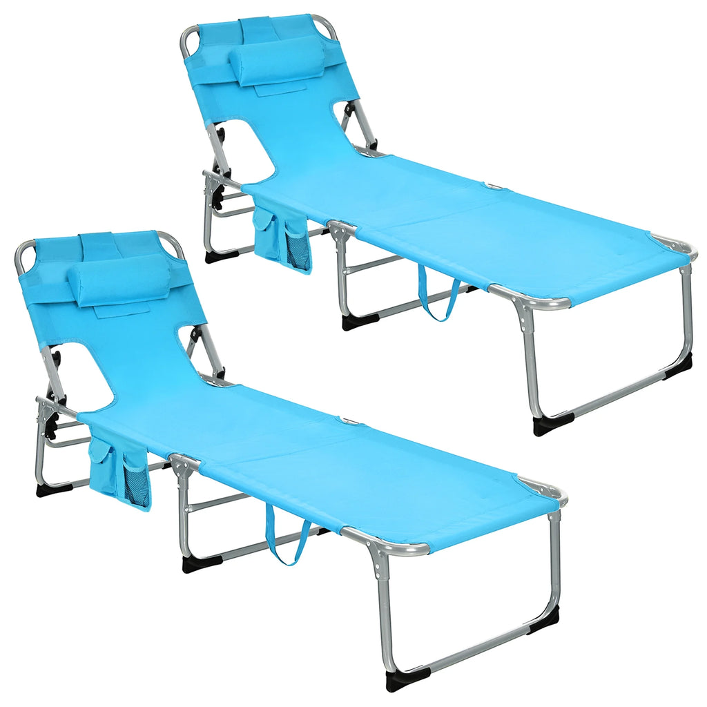 Set of 2 Blue Folding Reclining Beach Lounge Chair W3265