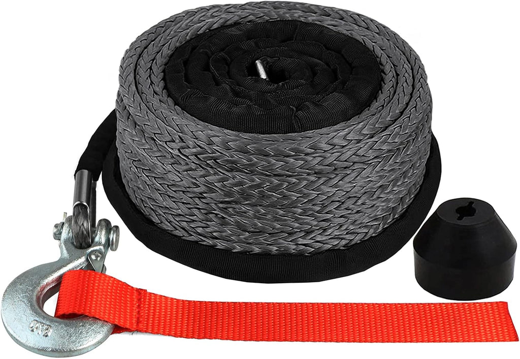 Synthetic Winch Rope Kit 1/4 x 50' 8200 Ibs with Snap Hook and Rubber Stopper D3275
