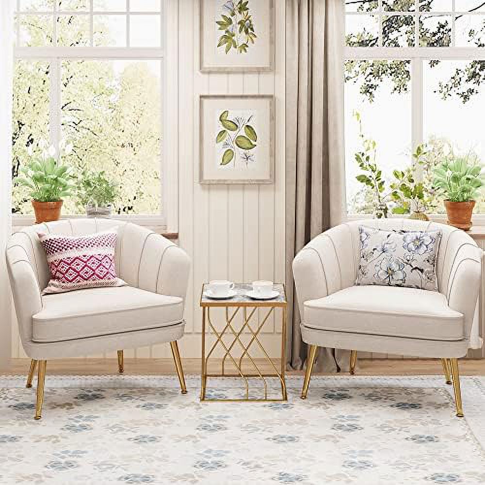 Velvet Accent Chair with Ottoman, Golden Metal Legs H25298