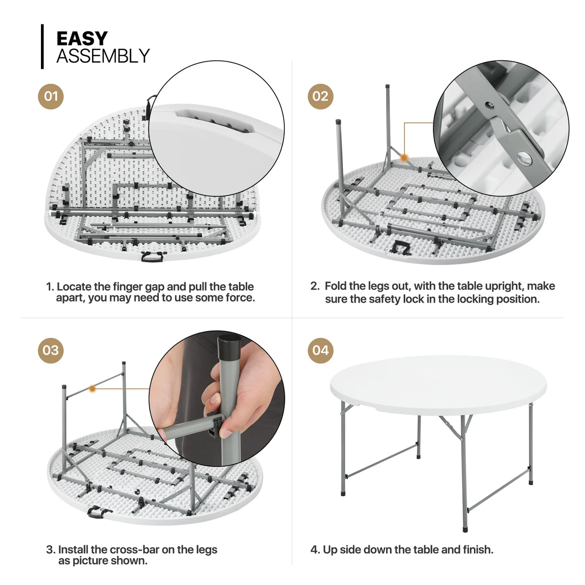 10 Pieces Round Bi-Folding Plastic Table M59508