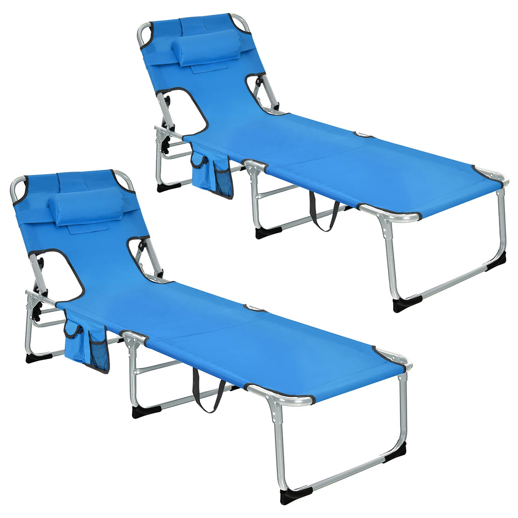Set of 2 Blue Folding Reclining Beach Lounge Chair W3265