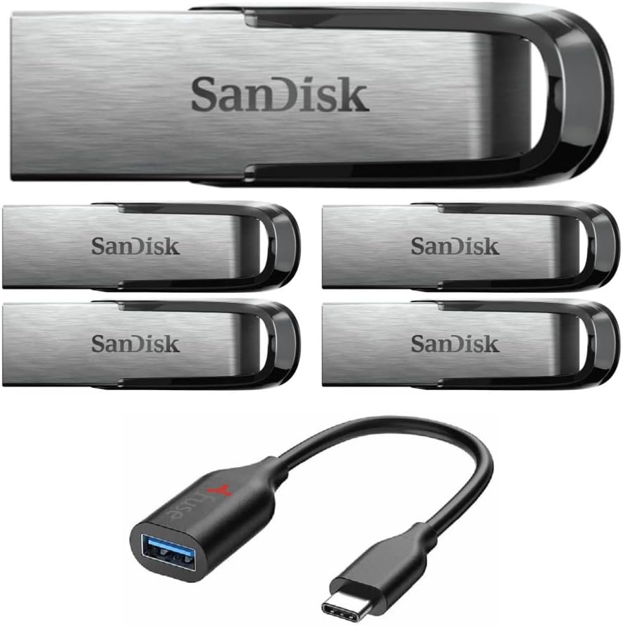 32GB USB 3.0 Flash Drive (5-Pack) with USB-C to USB-A Adapter Bundle (6 Items) N989