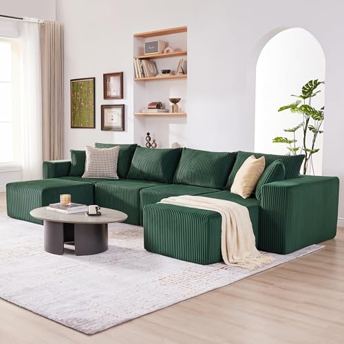 107.4" Beige Corduroy Modular Sectional Sofa I551853