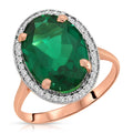 14K Solid Rose Gold Emerald and Diamond Halo Ring W331284