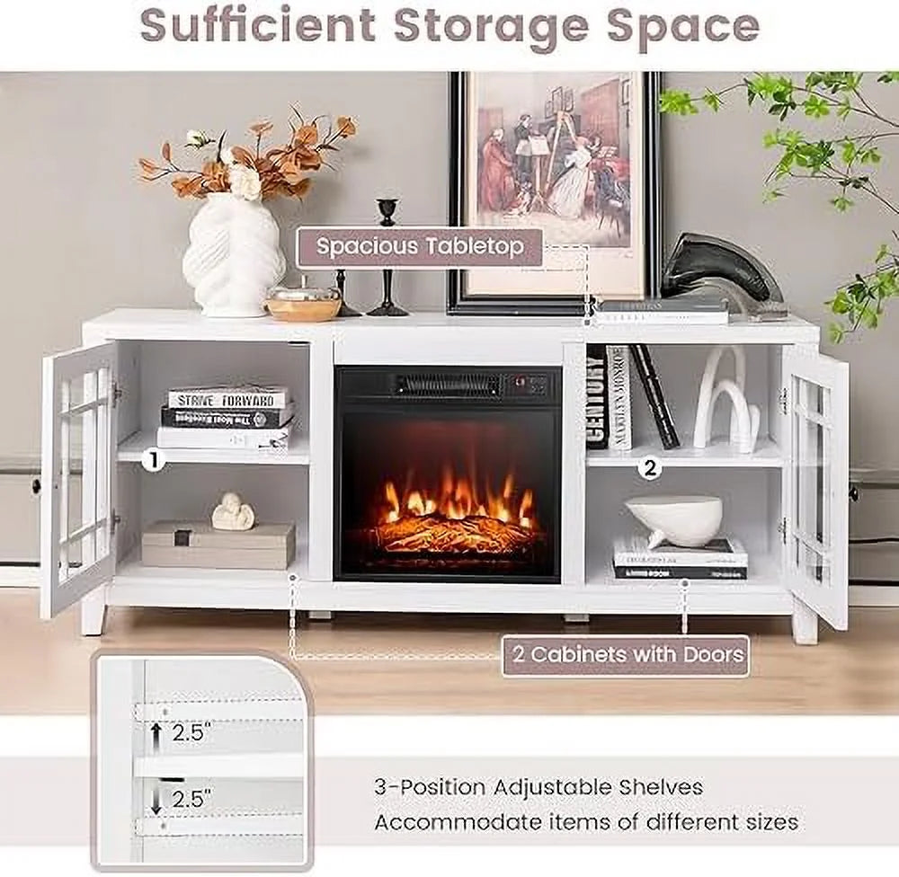 Black Fireplace TV Stand with Adjustable Shelves N632096