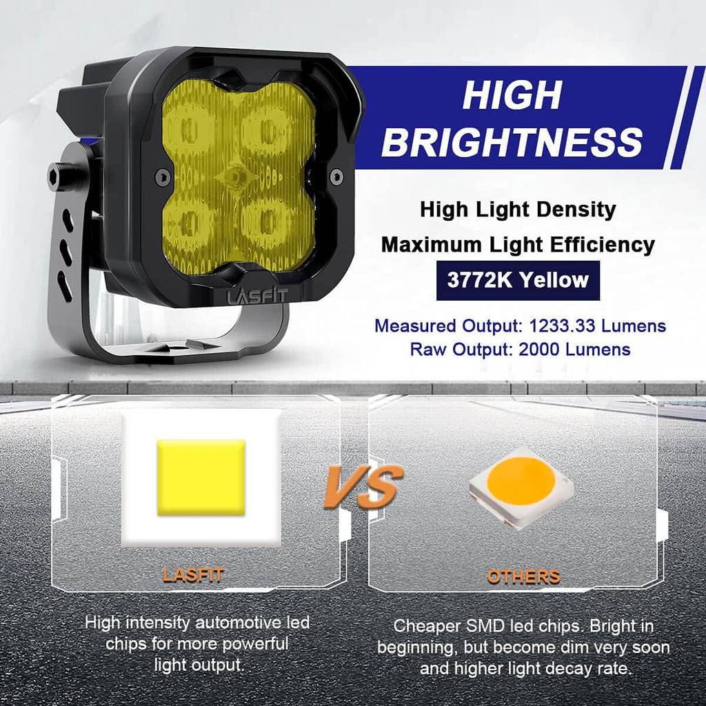 Yellow LED Pod Lights 3 inch 2pcs 18W 3700K R2600