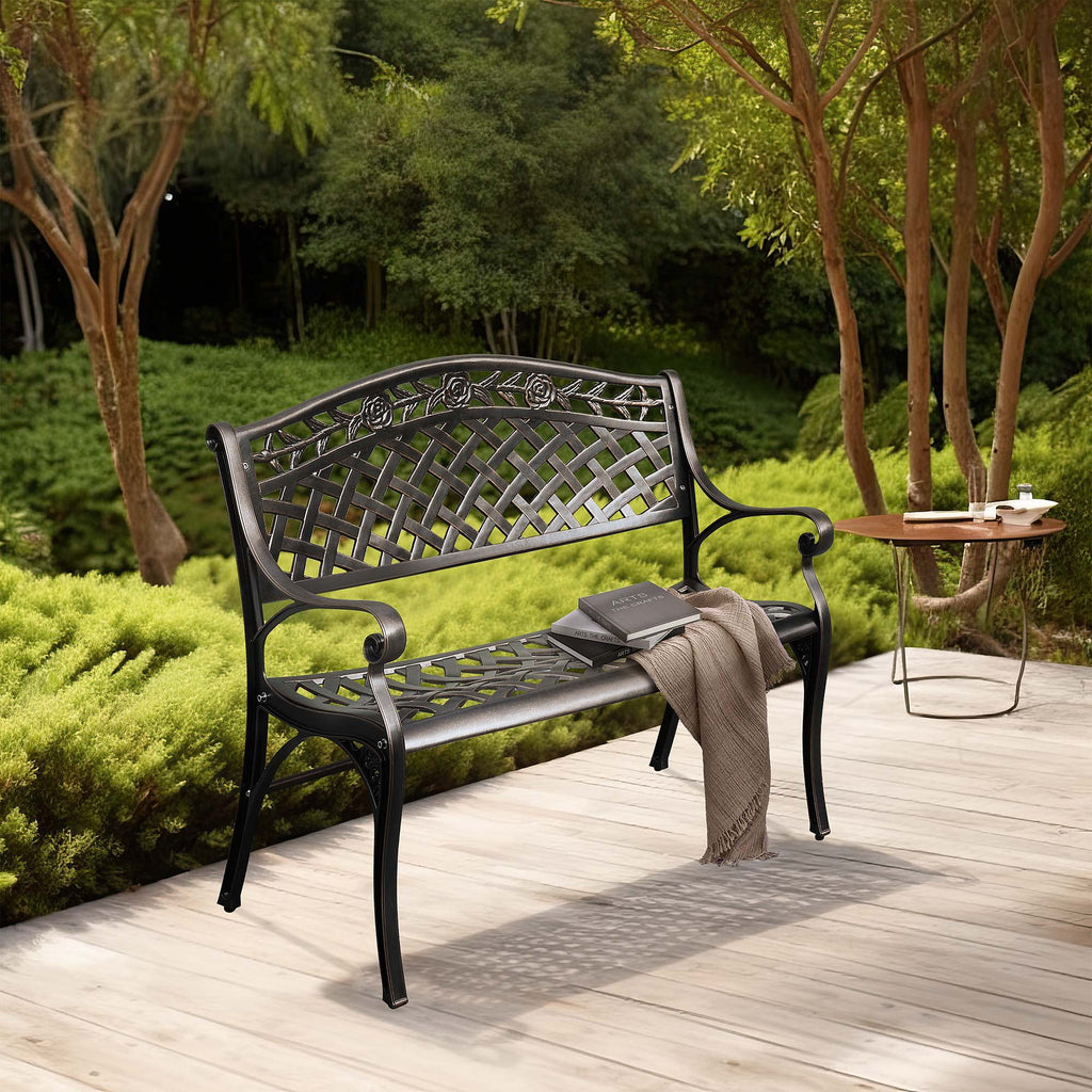 39.4" Anti-Rust Cast Iron Cast Aluminum Patio Garden Bench T80207