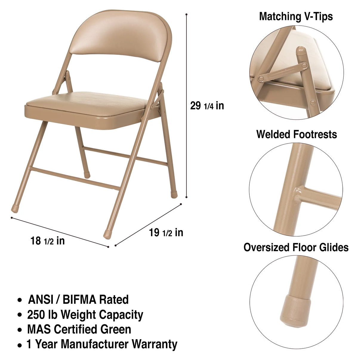 Beige Vinyl Folding Chair, Pack of 4 R159242